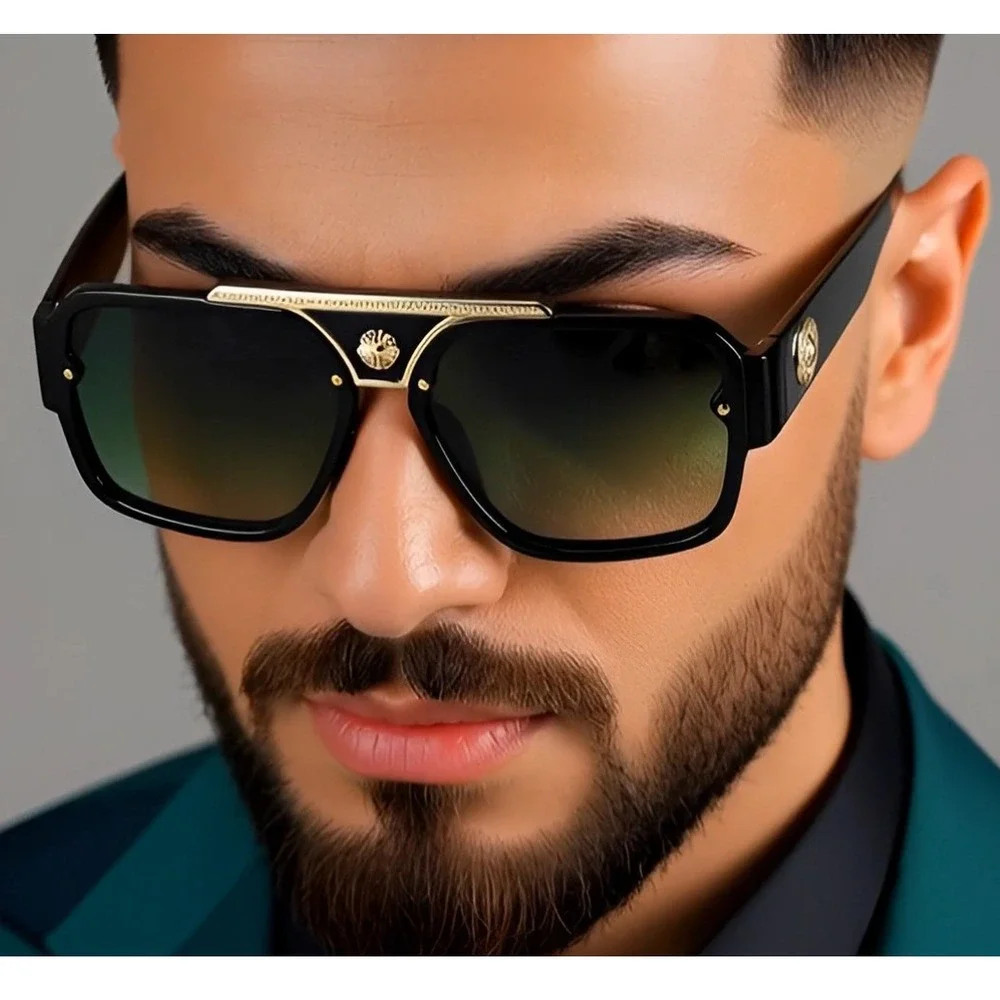Square Frame Sunglasses Olive Green Lens Gradient Lens Fashion Shades Lentes New